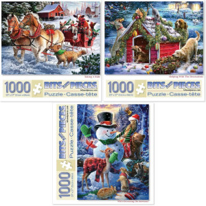 Bits And Pieces Value Set Of Three 3 1000 Piece Jigsaw Puzzles For Adults Each Puzzle Measures 20 X 27 Winter Holida