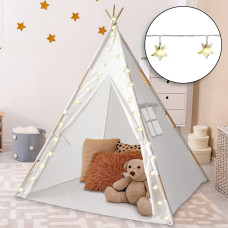 Orian Toys Teepee Tent For Kids Childs Indoor Outdoor Canvas Fairytale Tipi Playroom Led Star Lights Easy Assembly 59 By 45