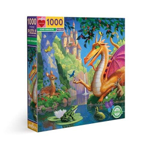 Eeboo: Piece And Love Kind Dragon 1000-Piece Square Adult Jigsaw Puzzle, Jigsaw Puzzle For Adults And Families, Includes Glossy, Sturdy Pieces And Minimal Puzzle Dust