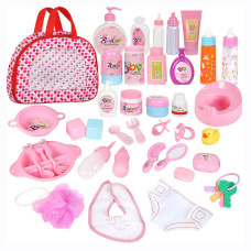 Fash N Kolor Complete Baby Doll Feeding Caring Set 38 Piece Baby Doll Accessories 2 Magic Bottles With Baby Doll Accessories