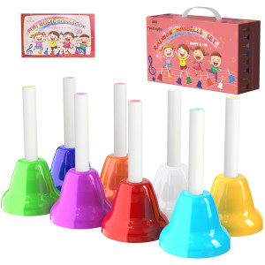 Hand Bells 8 Note Musical Handbells Set With 17 Songbook Musical Toy Percussion Instrument For Toddlers Children Kids For Child