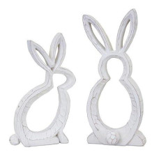 Melrose 82240 Bunny Outline Figurine, Set Of 2, 10-Inch Height, White