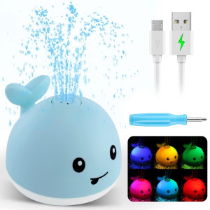 2023 Upgraded Baby Bath Toys Gifts, 1500mAh Rechargeable Bath Toy with Double Layer Waterproof, Light Up Whale Spray Water Bathtub Toys for Toddlers Infant 3+ Years, Pool Bathroom Baby Toy