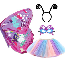 Dqz Fairy Butterflywings Costumes For Girls Dress Up Clothes Rainbow Tutu Mask Headband Role Play Toys For Girl 38 Gift Pur