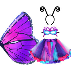 Dqz Fairy Butterflywings Costumes For Girls Dress Up Clothes Rainbow Tutu Mask Headband Role Play Toys For Girl 38 Gift Pur