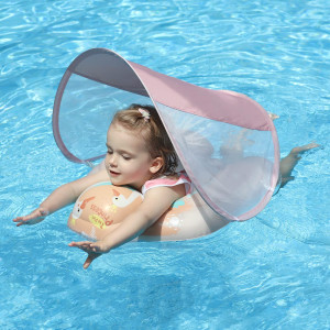Free Swimming Baby Infant Pool Float With Sun Canopy Size Improved Inflatable Swan Baby Floatie With Sponge Safety Bottom Support Water Toys Swim Trainer For Age Of 3-72 Months (Pink, Large)