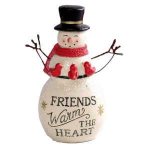 Blossom Bucket Snowman Red Cardinal Birds Friends Warm The Heart Resin Figurine 11361 White Black