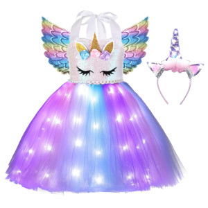 Davsolly Unicorn Costume For Girls Led Light Up Unicorn Princess Tutu Outfit For Halloween Dress Up Birthday Christmas Gifts