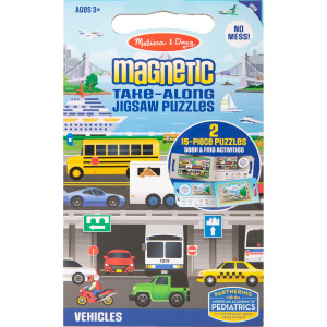 Melissa Doug Takealong Magnetic Jigsaw Puzzles Travel Toy Vehicles 2 15Piece Puzzles