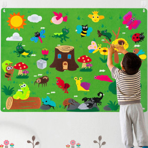 Watinc Insect Teaching Felt Board Story Set 35 Ft 45Pcs Preschool Bug Animals Caterpillar Bee Butterfly Dragonfly Storytelling