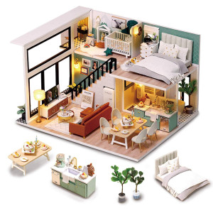 Gudoqi Diy Miniature Dollhouse Kit Tiny House Kit With Furniture And Music Miniature House Kit 124 Scale Great Crafts Gift F