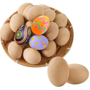 24Pack Lifesize Wooden Eggs 2 Dozen Fake Easter Eggs For Painting Decorating Crafting Pretend Play Simulation Toys Fau