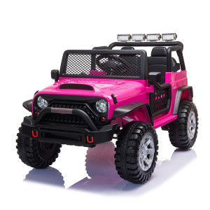 Tobbi 12V Kids Ride On Car Electric Vehicles Jeep Car With Remote Control Music Mp3 Player Lighting Rose Red