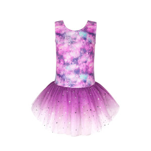 Gymnastics Leotards Skirted Dresses Ballet Tutu Tulle Skirts For Girls Purple 3T 4T Cloud Galaxy Dance Gradients Colorful Multic