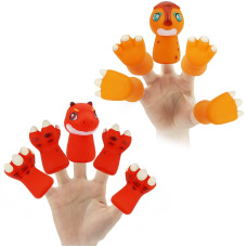 Mimidou Cute Dinosaur Finger Puppets Toys Two Dinosaur Puppet Set Roletelling Animal Puppets An Excellent Gift For Kids