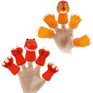 Mimidou Cute Dinosaur Finger Puppets Toys Two Dinosaur Puppet Set Roletelling Animal Puppets An Excellent Gift For Kids