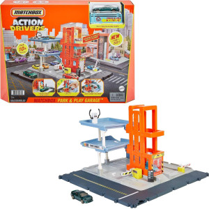 Matchbox Action Drivers Park Play Garage Playset With Lights Sounds Plus 1 Car Pusharound Play Activates Gates Connects