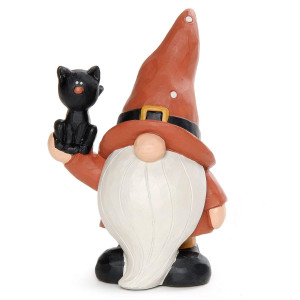 Blossom Bucket 21613258 Halloween Gnome With Black Cat Figurine White And Orange