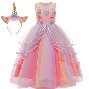YOJOJOcO Princess Unicorn Dress Up for Little girls Birthday Dresses Party Unicorn costumes Halloween (6Y - 7Y, pink)