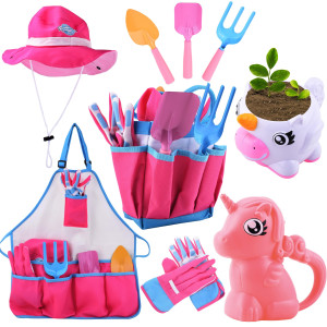 Joyin Unicorn Kids Gardening Tool Set Toy Includes Watering Can And Planter Sun Hat Gloves Apron And Kids Gardening Kit Like