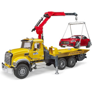 Bruder Mack Granite Tow Truck With Bruder Roadster 02829 For Ages 4 And Up Compatible With Bworld Figures