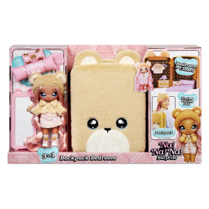 Na Na Na Surprise 3In1 Backpack Bedroom Playset Sarah Snuggles Fashion Doll In Exclusive Outfit Fuzzy Teddy Bear Bag Closet