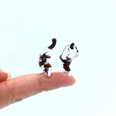 Sansukjai Cat Tiny Micro Figurines Blown Glass Art Animals Hand Painted Collectible Gift Decorate Calico Cat