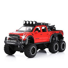 Sasbsc Toy Pickup Trucks For Boys F150 Raptor Diecast Metal Model Car With Sound And Light For Kids Age 3 Year And Up Red