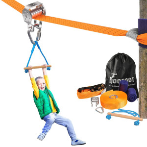 Hooroor Slackline Pulley With 52Ft Zipline Monkey Bar Most Accessory For Ninja Warrior Obstacle Course For Kidsadults Backyar