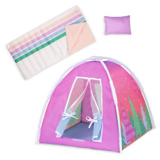 Glitter Girls Camping Set Colorful Play Tent Rainbow Sleeping Bag With Pillow 14Inch Doll Accessories For Kids Ages 3 A