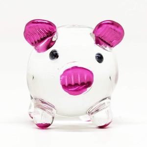 Sansukjai Pig Miniature Figurines Animals Hand Painted Blown Glass Art Collectible Gift Decorate V1 Clear Pink Pearl