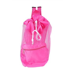 Fdit Portable Children Kids Mesh Drawstring Backpack Summer Outdoor Beach Shell Toy Storage Bagpink