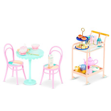 Glitter Girls Rolling Tea Cart Playset Table Chairs Furniture Teapot Party Play Food 14Inch Doll Accessories Toys F