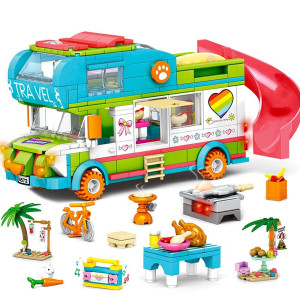 Hogokids Girls Camper Building Toy 452 Pcs Camper Van Playset Building Blocks Toy With Slide Stem Construction Kit For Girls