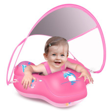 Laycol Baby Swimming Float Inflatable Baby Pool Float Ring Newest With Sun Protection Canopy Add Tail No Flip Over For Age Of 3