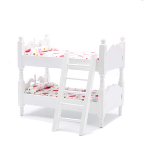 Z MAYABBO Wooden Dollhouse Furniture of Baby bunk Bed with Ladder for Miniature Dollhouse Accessories - 1/12 Scale