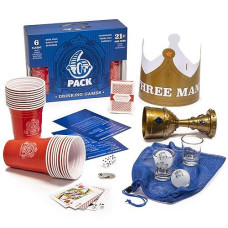 6-Pack College Party Games Set In Hilarious Novelty Case Packaging - Six Portable Classics For Party Play, 21St Birthday, & Fun - Pong, King'S Cup, Quarters, Chandelier, & Baseball