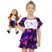 Girl & Doll Matching Pajamas Unicorn Outfit Clothes For Girls And 18" Dolls Pajama Sets (Doll Not Included), Dark Purple, 9-10 Years