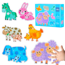 Flyingseeds 6 Packs Parentchild Themed Wooden Jigsaw Puzzles For Toddlers Ages 13 Levelup Puzzles For Beginner Montessori L