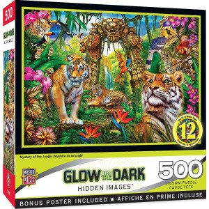 Masterpieces 500 Piece Glow In The Dark Jigsaw Puzzle For Adults, Family, Or Youth - Mystery Of The Jungle - 15"X21"