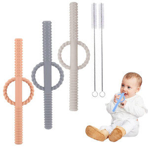 Solifegoble Hollow Teething Tubes For Babysilicone Baby Soothing Teether Toy Chewy Tube With Handleteething Straws For Toddler