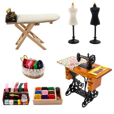 1 12 Scale Miniature Sewing House Scene Model Accessories Simulation Vintage Sewing Machine Sewing Box Ironing Board