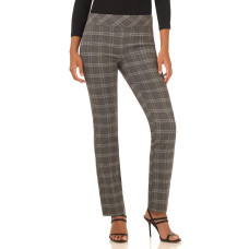 Rekucci Womens Ease Into Comfort Straight Leg Pant With Tummy Control 12 Tall Grey Tartan