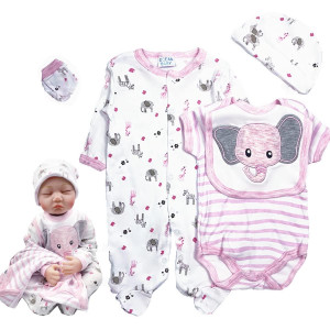 Reborn Baby Girl Doll Clothes Pink Elephant 5Pcs Set Outfit Accessories 2022 Inch Reborn Doll Clothes Newborn