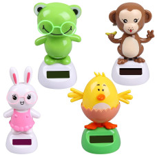 4 Solar Dancing Monkey Toy Solar Powered Dancing Hen In Colorful Pots Swinging Rabbit Animals Flip Flap Animated Bobblehead Danc