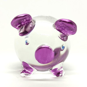 Sansukjai Pig Miniature Figurines Animals Hand Painted Blown Glass Art Collectible Gift Decorate V1 Clear Purple