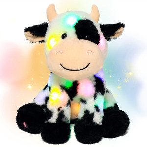 Hopearl Led Plush Smile Cow Light Up Stuffed Animal Diary Cattle Floppy Night Lights Glow In The Dark Birthday Festival For Kids