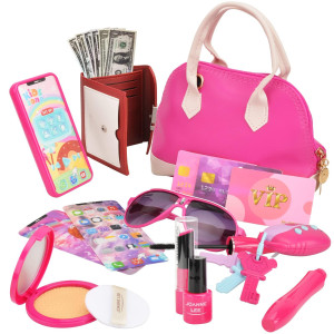 21Piece Girls Pretend Play Set My First Purse Toy With Handbag Makeup Set Sunglasses Smartphone Wallet Car Keys Credit Ca