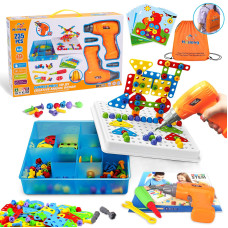 Haifeng Drill Set Building Blocks Stem Toys For 3 4 5 6 Year Old 235 Pieces Double Toy Drill And Screwdriver Tool Building Toy