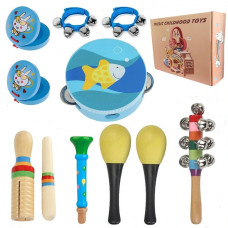 Kids Musical Instruments Toys Set Beginner Preschool Musical Instruments Wooden Percussion Toys For Baby Children Toddlers Ea